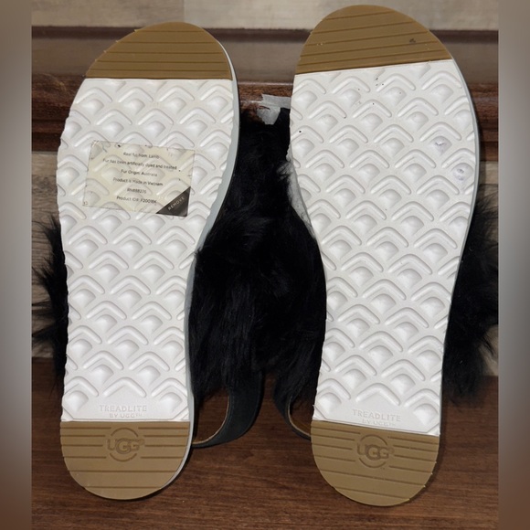 UGG Holly Sheepskin Fluffy Black Casual Fashion Strappy Sandal Womens Sz 7- New - Picture 11 of 16